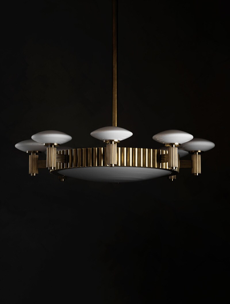 Grand Meridian in Raw Brass and Opal Glass